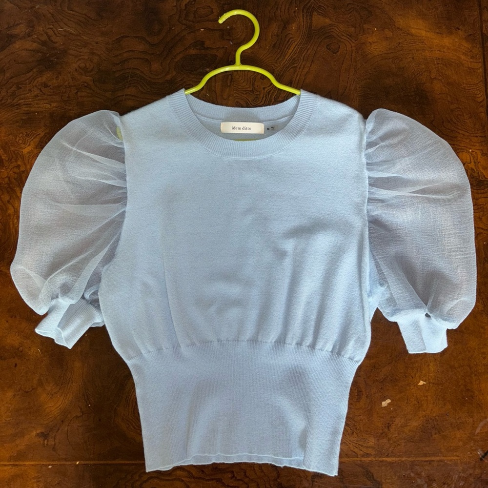 Idem Ditto Baby Blue Top with Puffed Sleeves